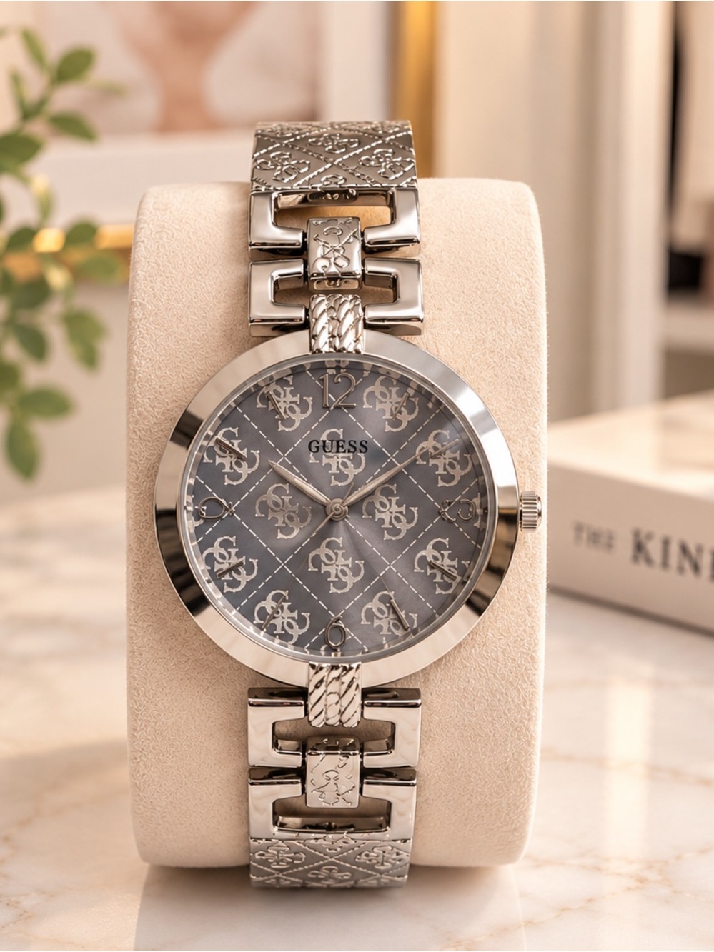 GUESS Silver-Tone Monogram Bracelet Watch | Signature Dial | One Size